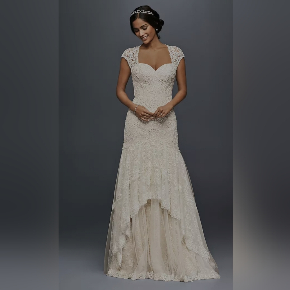 Melissa Sweet Cream Lace Wedding Davids Bridal Mermaid Gown Dress 6
